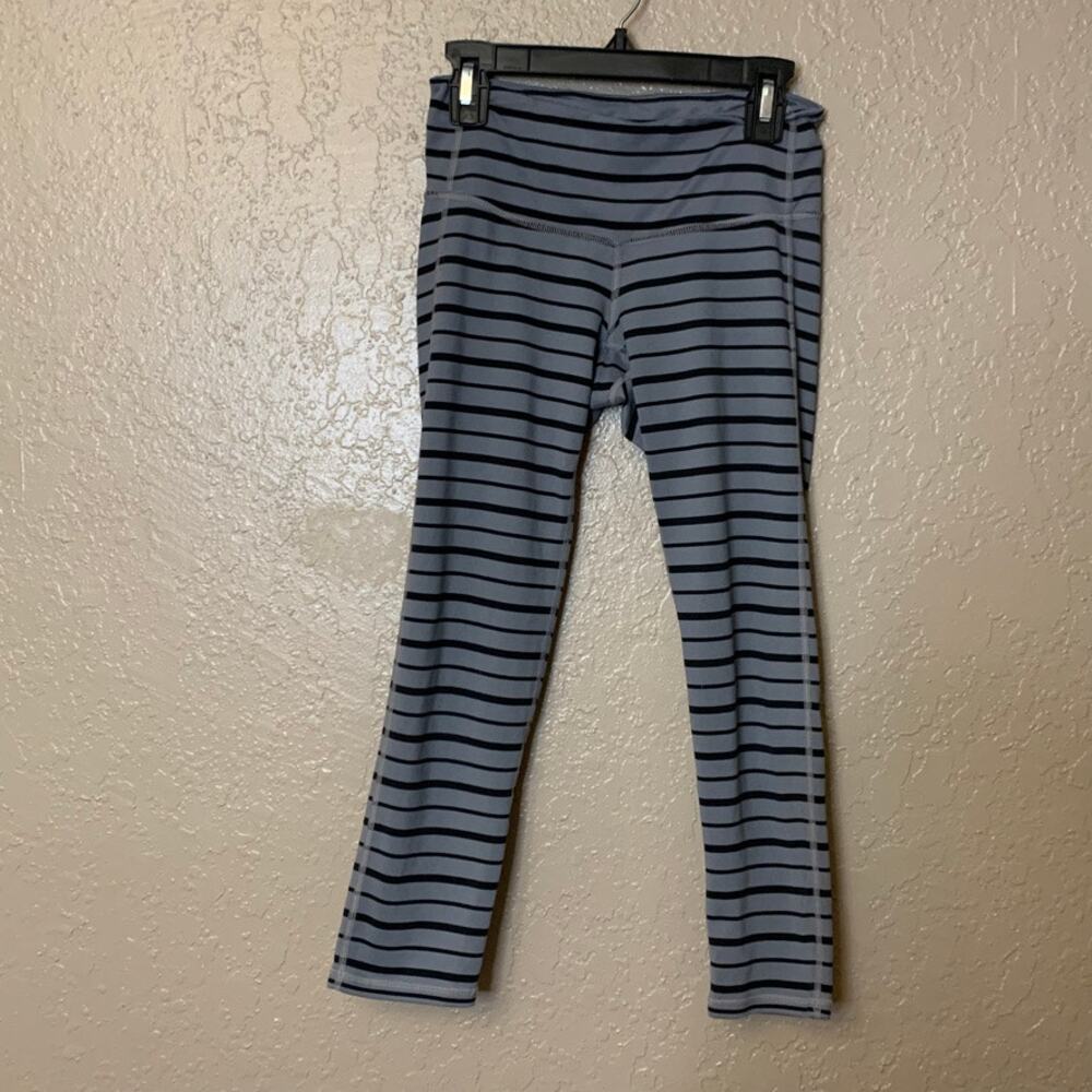 Athleta Gray and Black Striped Chaturanga Capri XXS